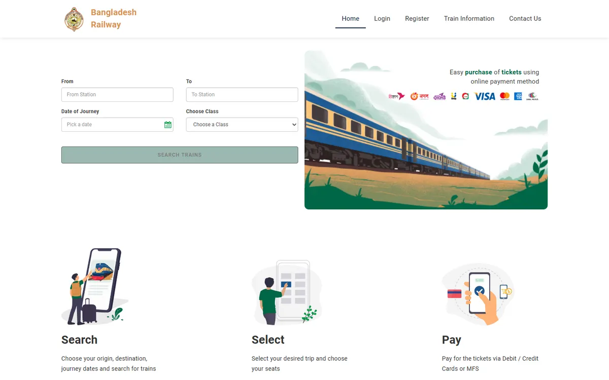The Bangladesh Railway e-ticketing website