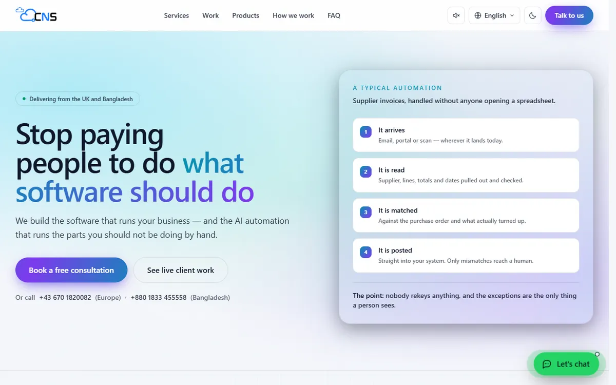 The Cloud Nova Soft website